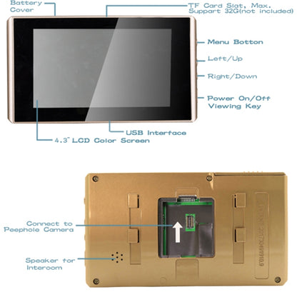 4.3 inch LCD Color Screen Digital Doorbell Door Eye Doorbell Electronic Peephole Door Camera Viewer(Gold) - Security by buy2fix | Online Shopping UK | buy2fix