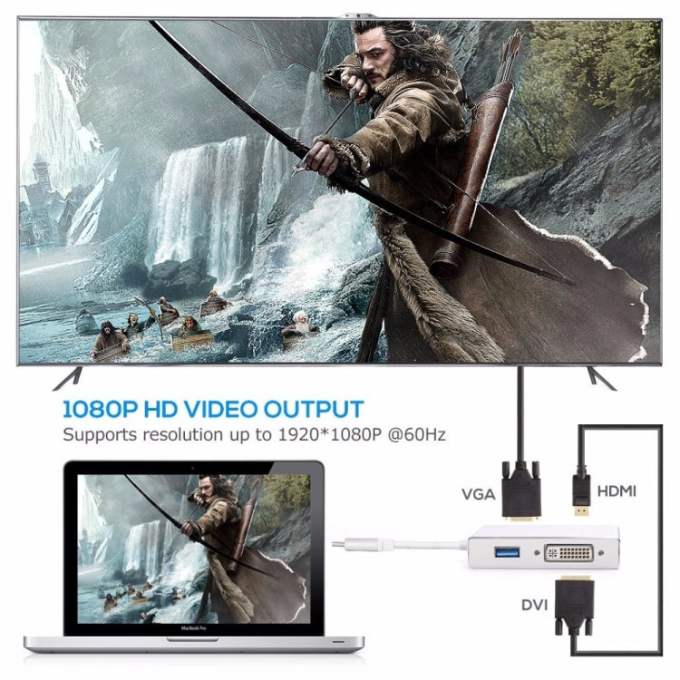 4 in 1 USB 3.1 USB C Type C to HDMI VGA DVI USB 3.0 Adapter Cable for Laptop Apple Macbook Google Chromebook Pixel - Computer & Networking by buy2fix | Online Shopping UK | buy2fix