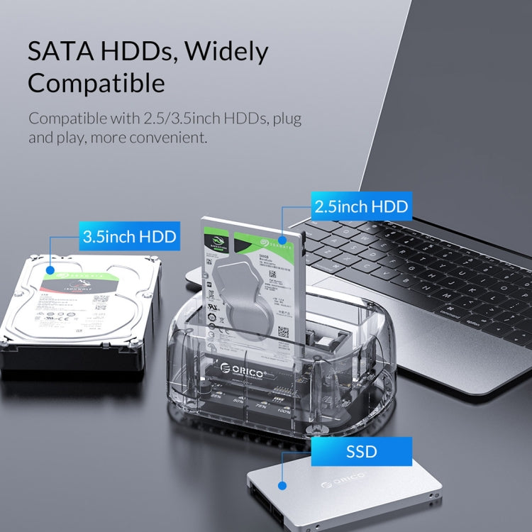 ORICO 6239U3 3.5/2.5inch 2 Bay Transparent USB3.0 Ordinary Reading & Writing Hard Drive Dock - HDD Enclosure by ORICO | Online Shopping UK | buy2fix