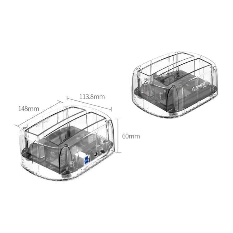 ORICO 6239U3 3.5/2.5inch 2 Bay Transparent USB3.0 Ordinary Reading & Writing Hard Drive Dock - HDD Enclosure by ORICO | Online Shopping UK | buy2fix