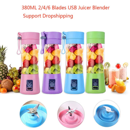 USB Rechargeable Electric Automatic Vegetable Fruit Citrus Orange Juice Maker Cup Mixer Bottle (380ML)(2 Blades Pink) - Home & Garden by buy2fix | Online Shopping UK | buy2fix