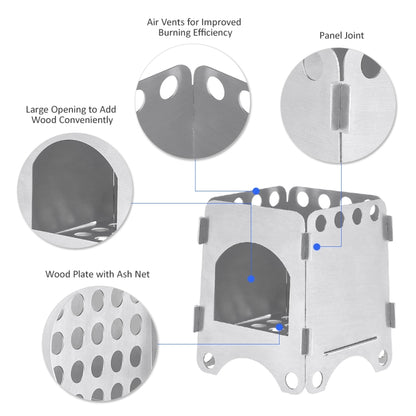 Camping Wood Stove Ultralight Folding Pocket Stove Outdoor Backpacking Cooking Wood Burning Stove Aluminum-Titanium - Outdoor & Sports by buy2fix | Online Shopping UK | buy2fix