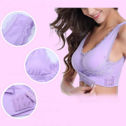 Front Cross Side Buckle Wireless Lace Bra Breathable Sport For Women, Size:L(Purple) - Ladies Underwear by buy2fix | Online Shopping UK | buy2fix