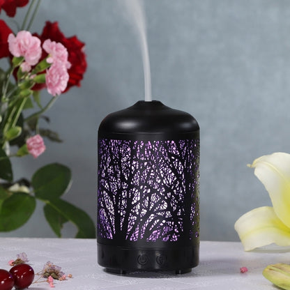 Metal Tree Air Humidifier Essential Oil Diffuser Mist Maker Colorful LED Lamp Diffuser Aromatherapy Air Purifier, EU Plug(Black) - Home & Garden by buy2fix | Online Shopping UK | buy2fix