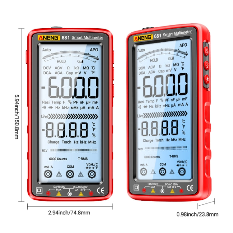 ANENG 681 LCD Digital Display Screen Smart Automatic Range Rechargeable Multimeter(Red) - Digital Multimeter by ANENG | Online Shopping UK | buy2fix