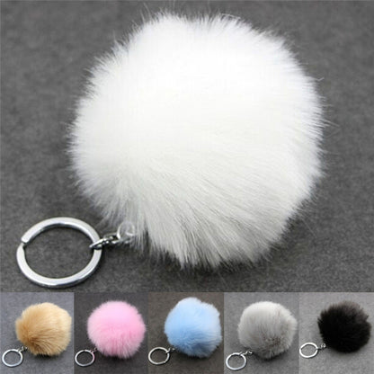 Simple Key Chain Fur Ball Pompon Keychain Pompom Artificial Rabbit Fur Animal Keychains for Woman Car Bag Key Rings(creamy-white) - Key Rings by KOOROL | Online Shopping UK | buy2fix