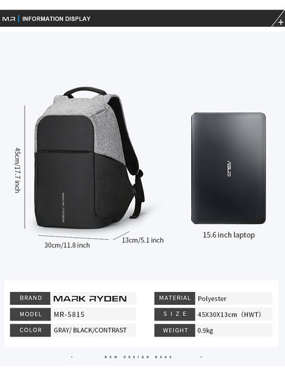 Mark Ryden Multifunction USB charging Men 15inch Laptop Backpack - 15 inch by buy2fix | Online Shopping UK | buy2fix