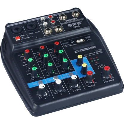 TU04 BT Sound Mixing Console Record 48V Phantom Power Monitor AUX Paths Plus Effects 4 Channels Audio Mixer with USB(Black) - Live Sound Effects Processors by buy2fix | Online Shopping UK | buy2fix