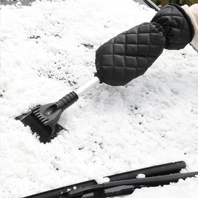 Vehicle-mounted Retractable Snow Shovel With Plush Gloves To Keep Warm Snow Removal Frost And Deicing Tools(Black Gloves) - Ice Scraper by buy2fix | Online Shopping UK | buy2fix