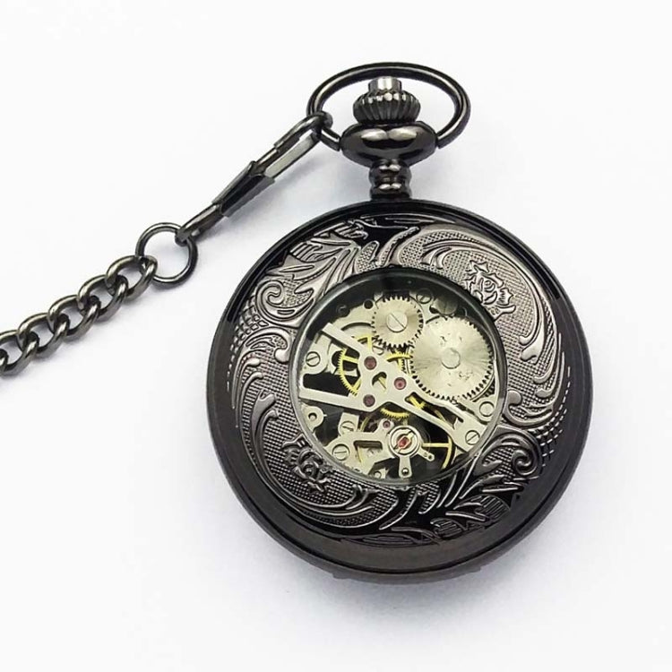 Classical Mechanical Pocket Watch Large Retro Gear Embossed Hollow Pocket Watch(Black) - Necklace Watch Watches by buy2fix | Online Shopping UK | buy2fix