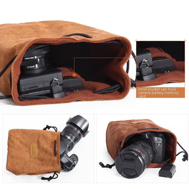 S.C.COTTON Liner Shockproof Digital Protection Portable SLR Lens Bag Micro Single Camera Bag Round Brown M - Camera Accessories by S.C.COTTON | Online Shopping UK | buy2fix