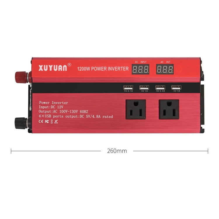 XUYUAN 1200W Car Inverter with Display Converter, US Plug, Specification: 24V to 110V -  by XUYUAN | Online Shopping UK | buy2fix