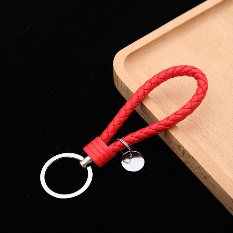 100 PCS Woven Leather Cord Keychain Car Pendant Leather Key Ring Baotou With Small Round Piece(Red) - Key Rings by buy2fix | Online Shopping UK | buy2fix