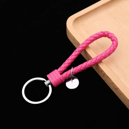 100 PCS Woven Leather Cord Keychain Car Pendant Leather Key Ring Baotou With Small Round Piece(Rose Red) - Key Rings by buy2fix | Online Shopping UK | buy2fix