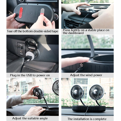 F303 Car USB Fan Car Shake Head Fan(Double Head Gold) - Heating & Fans by buy2fix | Online Shopping UK | buy2fix