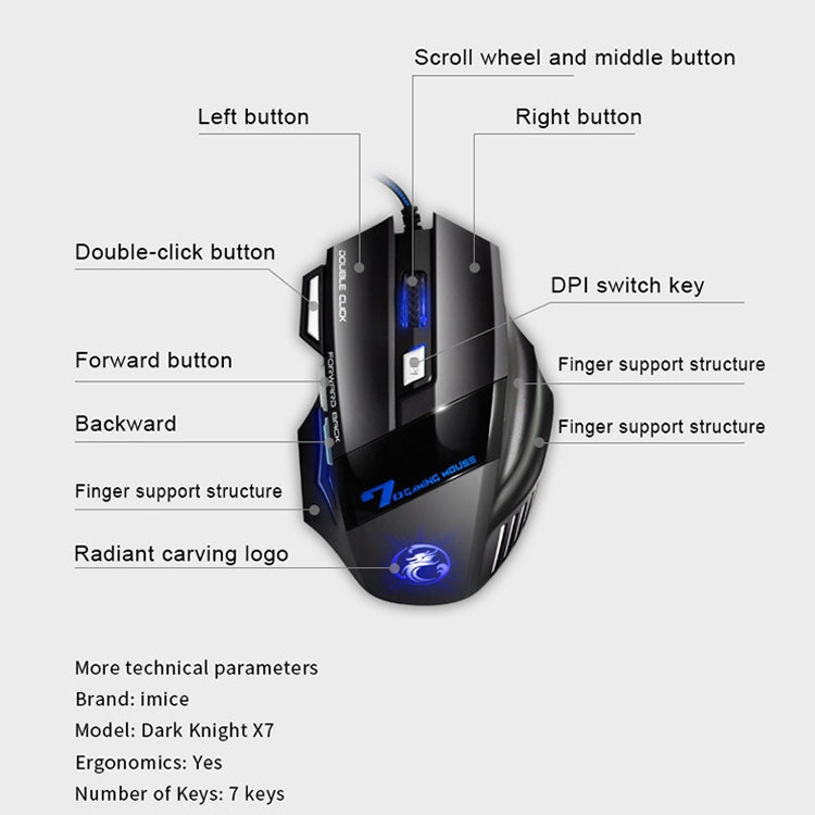 IMICE X7 2400 DPI 7-Key Wired Gaming Mouse with Colorful Breathing Light, Cable Length: 1.8m(Sunset Yellow E-commerce Version) - Wired Mice by IMICE | Online Shopping UK | buy2fix