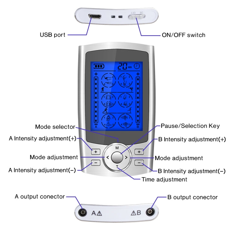 24-Mode Digital Electronic Pulse Massager Intelligent Whole Body Physical Therapy Meridian Massager, Specification: US Plug( Silver) - Massage & Relaxation by buy2fix | Online Shopping UK | buy2fix