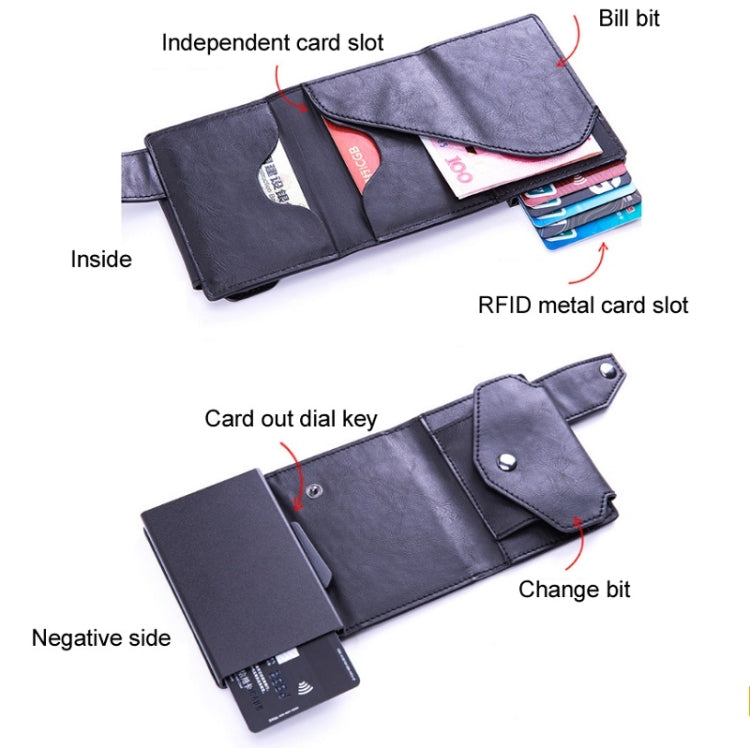 Anti-Theft Aluminum Alloy Coin Purse RFID Anti-Degaussing Automatic Pop-Up PU Bank Card Bag(Carbon Fiber Black) - Antimagnetic RFID Package by buy2fix | Online Shopping UK | buy2fix