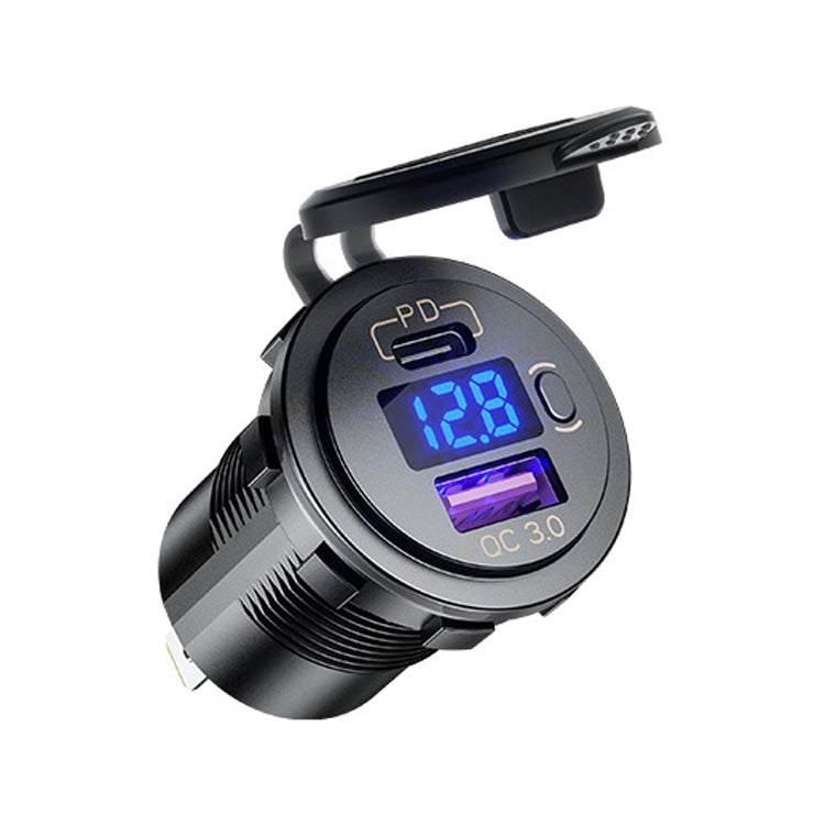 P21-B 12V Modified Car USB Charger With Voltage Display PD QC3.0 Socket(With 60cm Line Blue Light) - Car Charger by buy2fix | Online Shopping UK | buy2fix