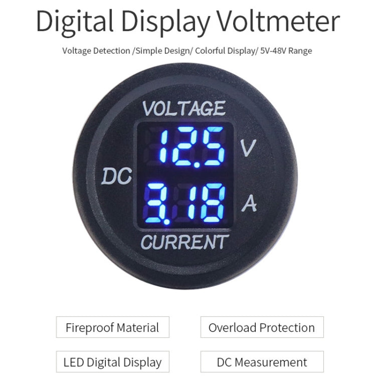 2 In 1 Modified Car Double Digital Voltage Current Table Measuring Instrument(Blue Light) - In Car by buy2fix | Online Shopping UK | buy2fix