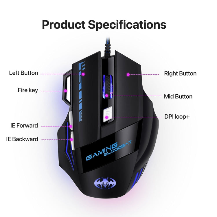 GAMING BLOODBAT GM02 7 Keys USB Wired Optoelectronics Game Mouse Digital Respiratory Lights Mouse - Wired Mice by GAMING BLOODBAT | Online Shopping UK | buy2fix