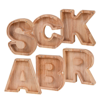 Wooden English Alphabet Piggy Bank Transparent Acrylic Piggy Bank(D) - Home & Garden by buy2fix | Online Shopping UK | buy2fix