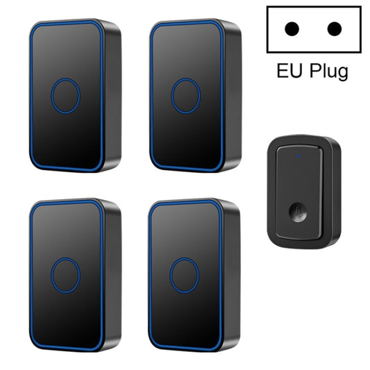 CACAZI A19 1 For 4 Wireless Music Doorbell without Battery, Plug:EU Plug(Black) - Security by CACAZI | Online Shopping UK | buy2fix