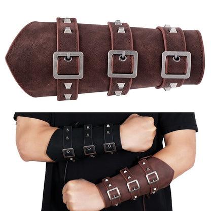 P01994 Men Leather Bracer Personality Punk Riding Arm Guard(Brown) - Outdoor & Sports by buy2fix | Online Shopping UK | buy2fix