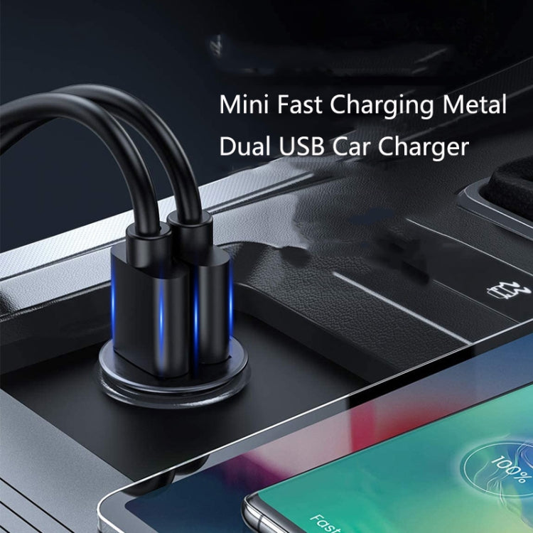 SC-H03-30W SC-H03-30W 12V / 1.5A QC3.0 Dual USB Mini Zinc Alloy Fast Charging Car Charger(Black) - Car Charger by buy2fix | Online Shopping UK | buy2fix