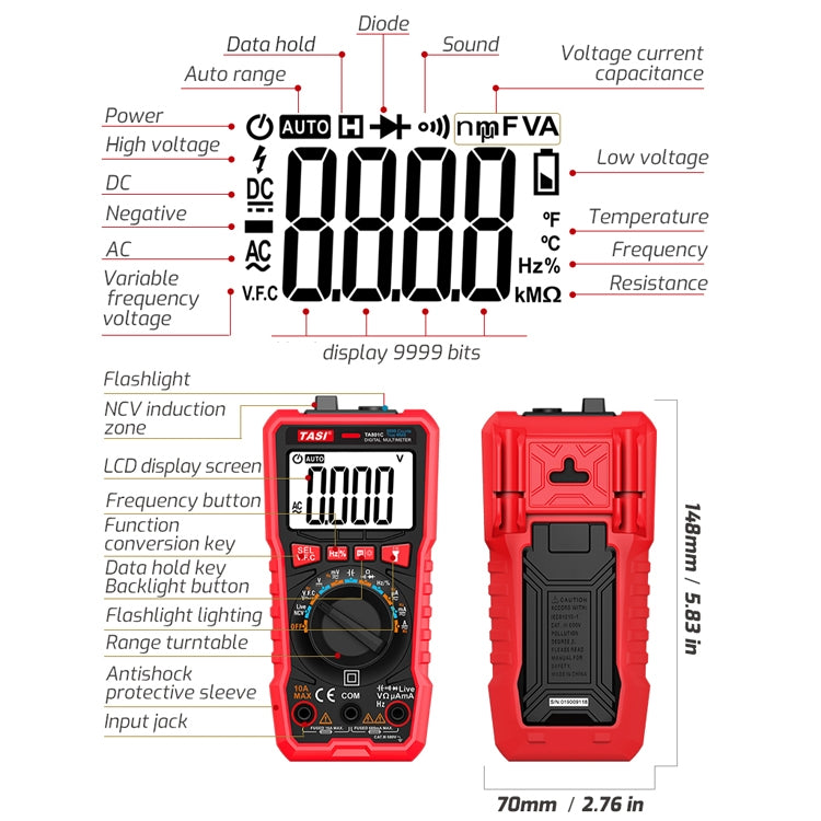 TASI Automatic Digital Multimeter(TA801C) - Digital Multimeter by TASI | Online Shopping UK | buy2fix