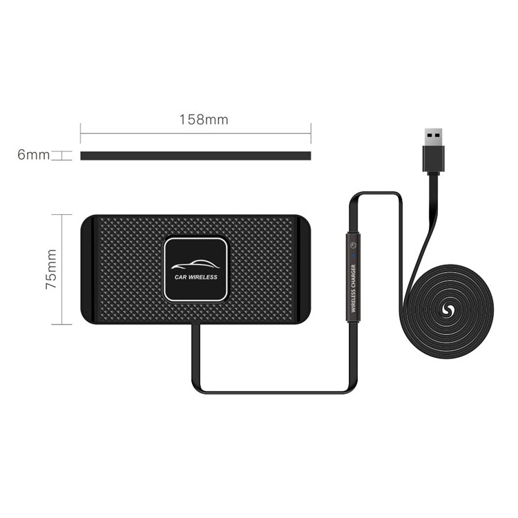 C1 15W Car Anti-Skid Mats Wireless Charger With 1m USB Data Cable(Black) - In Car by buy2fix | Online Shopping UK | buy2fix