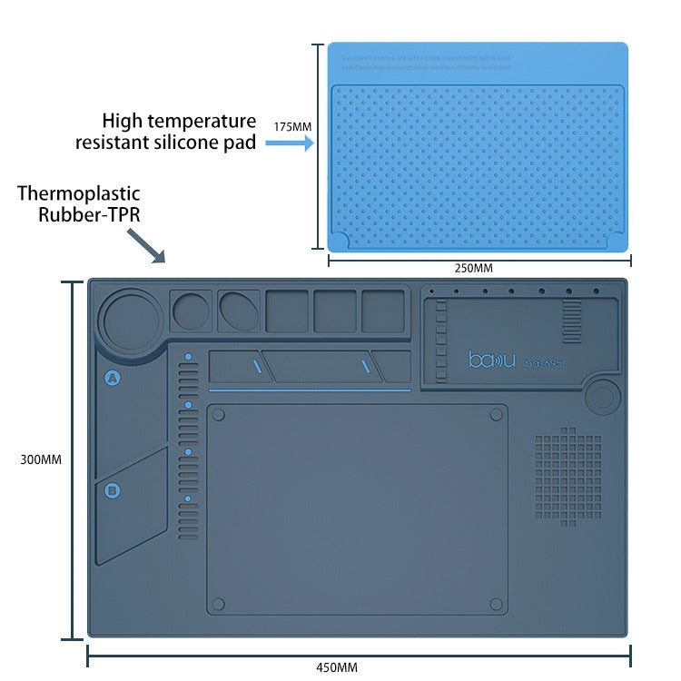 BAKU BA-695  2 in 1 TPR+Silicone Computer Phone Repair Desk Mat Heat Resistant Insulation Mat - Working Mat by BAKU | Online Shopping UK | buy2fix