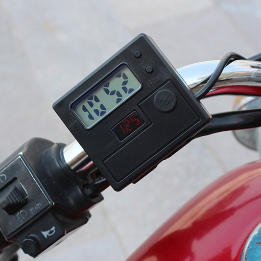 Motorcycle Clock Digital Display Dual USB Phone Charger Waterproof 5V 3A Fast Charge(Black) - In Car by buy2fix | Online Shopping UK | buy2fix