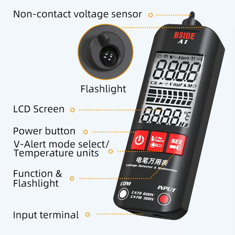 BSIDE A1 Dual Mode Smart Handheld High Precision Detection Electrician Voltage Multimeter Without Battery(Black) - Digital Multimeter by BSIDE | Online Shopping UK | buy2fix