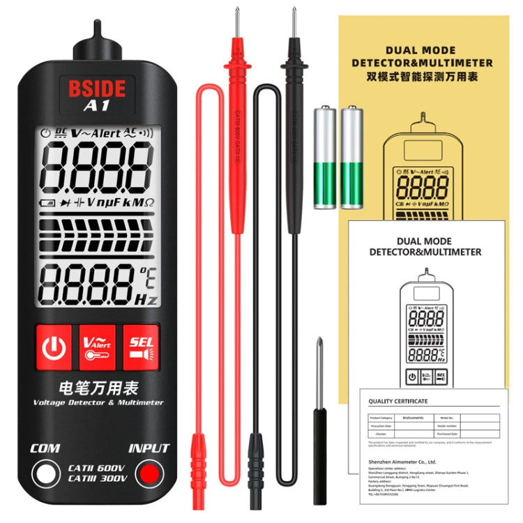 BSIDE A1 Dual Mode Smart Handheld High Precision Detection Electrician Voltage Multimeter Without Battery(Black) - Digital Multimeter by BSIDE | Online Shopping UK | buy2fix