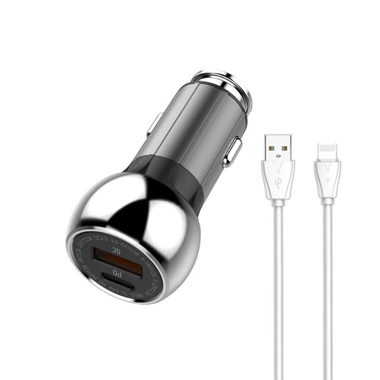LDNIO C1 36W PD + QC 3.0 Car Fast Charger High Power Smart USB Car Charger with 8 Pin Cable - In Car by LDNIO | Online Shopping UK | buy2fix