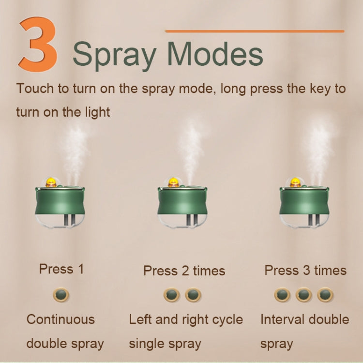 Icarerfamily F08 Cartoon Desktop Double Spray Humidifier with Night Light, Spec: Charging (Green) - Home & Garden by buy2fix | Online Shopping UK | buy2fix