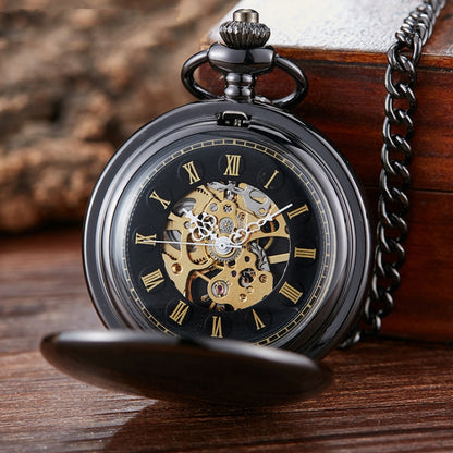 pm240 Classic Double Open Double Face Vintage Manual Mechanical Pocket Watch with Roman Lettering(Gold Shell Gold Face Movement) - Necklace Watch Watches by buy2fix | Online Shopping UK | buy2fix