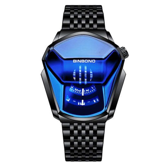 BINBOND Locomotive Concept Steel Belt Watch Men Live Black Technology Watch(Black Stee Blue Face) - Metal Strap Watches by BINBOND | Online Shopping UK | buy2fix