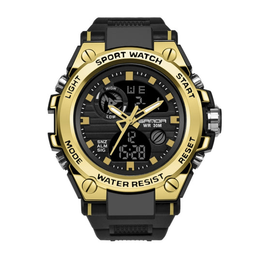 SANDA 739 Multifunctional Waterproof Sports Watch Chronograph Calendar Alarm Night Light Watch(Gold) - Sport Watches by buy2fix | Online Shopping UK | buy2fix