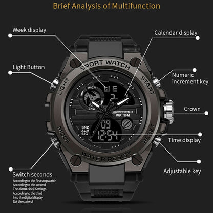 SANDA 739 Multifunctional Waterproof Sports Watch Chronograph Calendar Alarm Night Light Watch(Army Green) - Sport Watches by buy2fix | Online Shopping UK | buy2fix