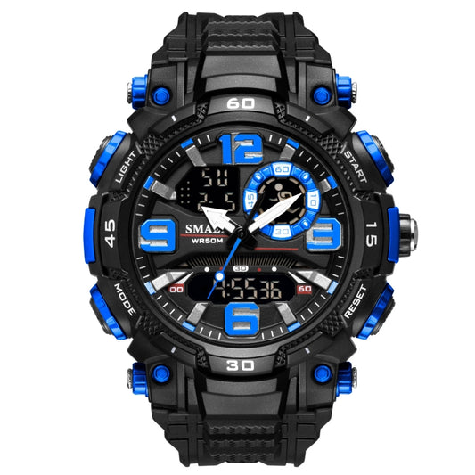SMAEL 1921 Men Dual Movement Sports Watch Multifunctional Time Night Light Alarm Student Wrist Watch(Black Blue) - LED Digital Watches by SMAEL | Online Shopping UK | buy2fix
