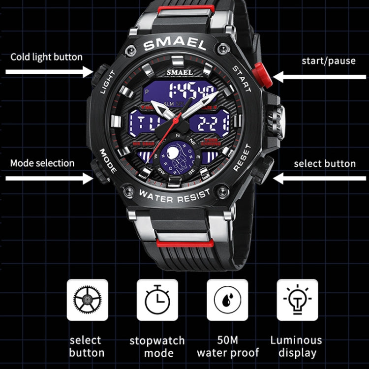 SMAEL 8069 Outdoor Multifunctional Waterproof Sports Alloy Luminous Watch(Gray) - LED Digital Watches by SMAEL | Online Shopping UK | buy2fix