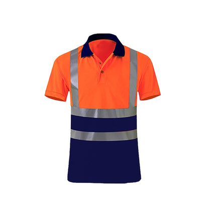 Reflective Quick-drying T-shirt Lapel Short-sleeved Safety Work Shirt, Size: XXL(Orange Red +Navy Blue) - Workplace Safety Supplies by buy2fix | Online Shopping UK | buy2fix