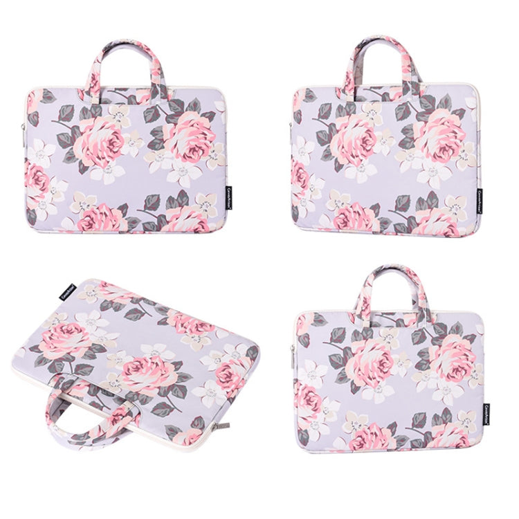 H40-B01 White Rose Pattern Laptop Case Bag Computer Liner Bag With Handle, Size: 14 Inch(Grey) - 14.1 inch by buy2fix | Online Shopping UK | buy2fix