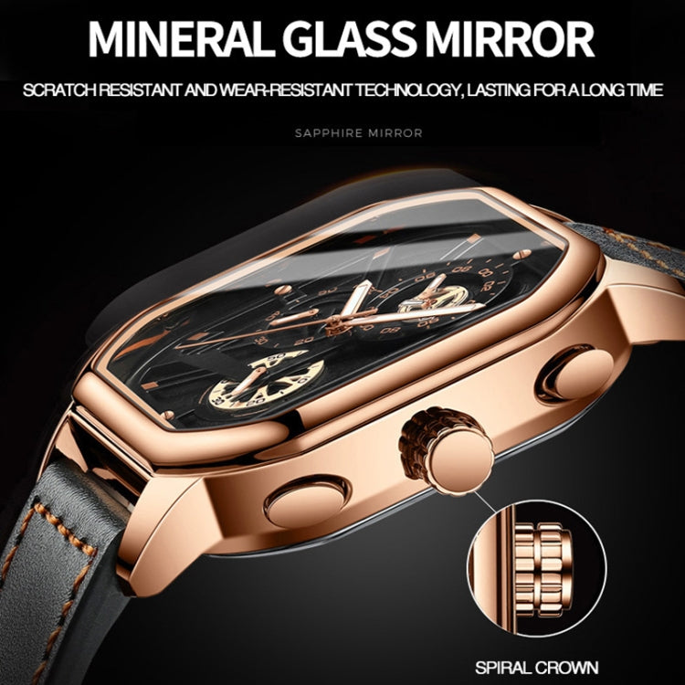 BINBOND B6577 30M Waterproof Luminous Square Quartz Watch, Color: Rose Gold-Black-Rose Gold - Metal Strap Watches by BINBOND | Online Shopping UK | buy2fix