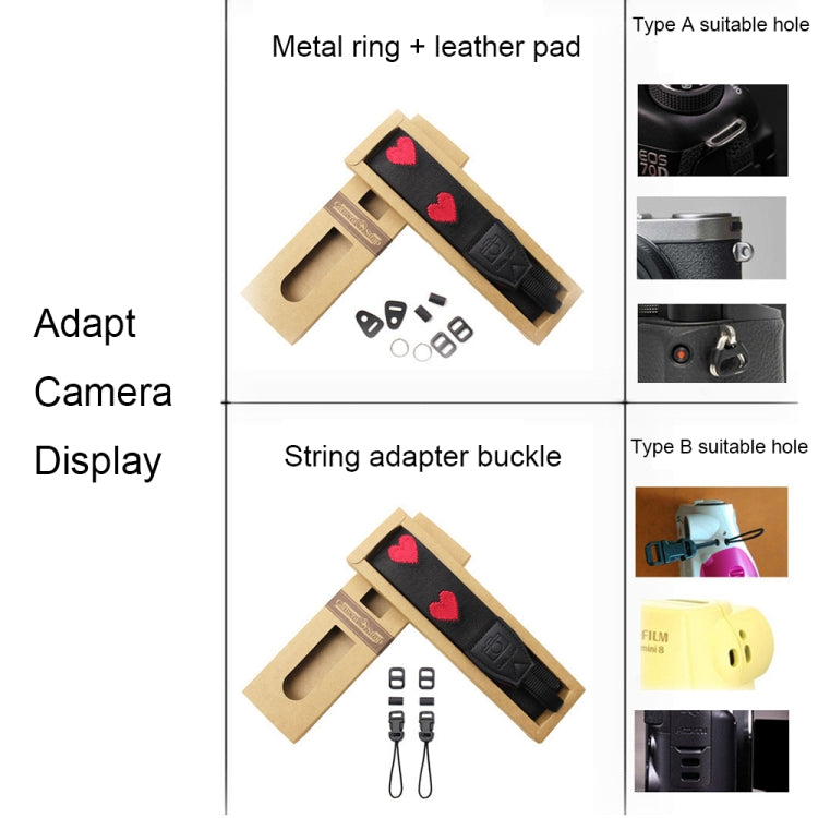 Embroidered Heart Pattern SLR Camera Strap Mirrorless Camera Love Lanyard(Girl Heart-A-Metal Ring) - Camera Strap by buy2fix | Online Shopping UK | buy2fix