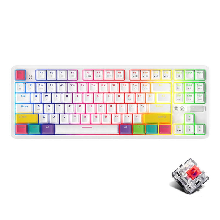 Ajazz K870T 87-Key Hot Swap Bluetooth/Wired Dual Mode RGB Backlight Office Game Mechanical Keyboard Red Shaft (White) - Wireless Keyboard by Ajazz | Online Shopping UK | buy2fix