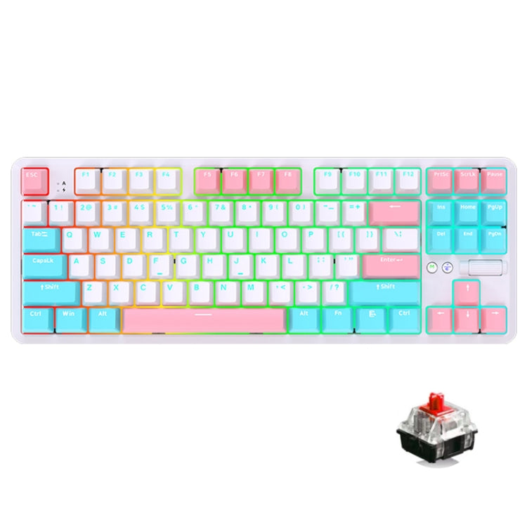 Ajazz K870T Pro 87 Keys Three Mode Wireless/Bluetooth/Wired Pluggable RGB Mechanical Keyboard Red Shaft (White) - Wireless Keyboard by Ajazz | Online Shopping UK | buy2fix