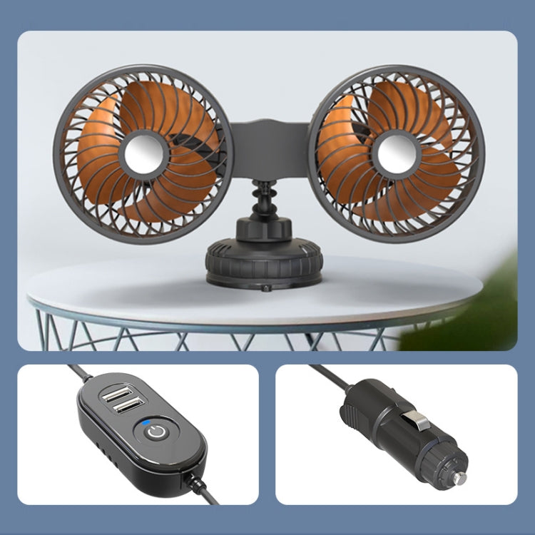 F6026 Large Suction Cup Vehicle-Mounted Double-Head Fan, Model: Cigarette Lighter with USB - Heating & Fans by buy2fix | Online Shopping UK | buy2fix